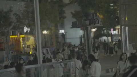 Night Crowd Walking Through Wangfujing Shopping District Beijing Stock Footage 340480742