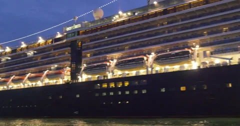 Night cruise ship liner cruiseship lights light lighting illumination close up Stock Footage 47888943
