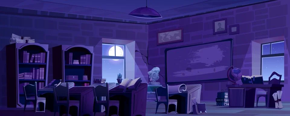 Night dark empty school classroom 스톡 일러스트