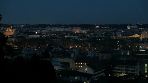 Night Dark High Angle Pan Left View Cityscape Janiculum Hill Viewpoint Rome Stock Footage 91239095
