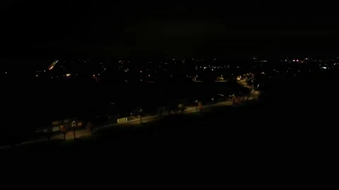 Night Dark Moving Towards Forwards Street Lamp posts Light LED Houses Rural Stock Footage 231575407