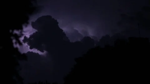 Night dark sky during a thunderstorm, flashes of lightning illuminate the sky Stock Footage 107130746