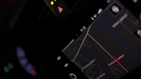 Night dashboard car navigation system and flashing emergency button. Video stock 270171680