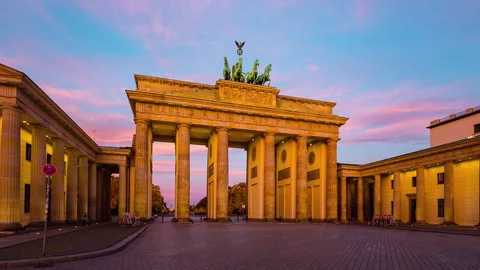 Night to Day Hyper Lapse of Brandenburg Gate, Berlin, Germany Stock Footage