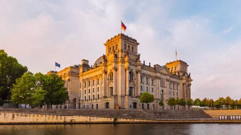 Night to Day Hyper Lapse of Reichstag Building with Spree River, Berlin, Germ Stock Footage