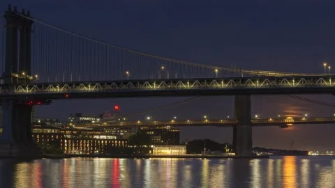 Night to day time-lapse of the moon set over East River Stock Footage 170169239