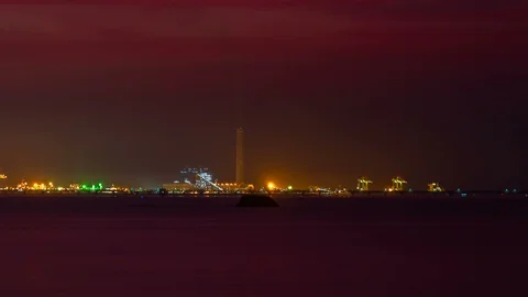 Night to day time lapse of Refinery factory at Rayong, Thailand Stock Footage 123338095