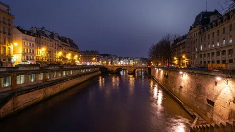 Night to Day time lapse from river Seine in Paris Stock Footage 309280837