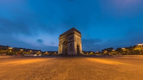 Night to day timelapse at Arc de Triomphe, Paris, France, 4K Time lapse 스톡 동영상 76944632