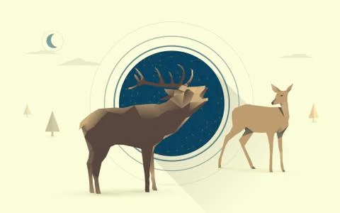 Night deer love Stock Illustration