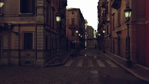 Night delivery navigating calm streets with faint lighting and emptiness Stock Footage 331525988