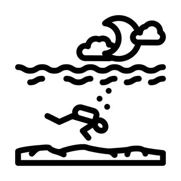 Night diving course line icon vector illustration Stockillustratie