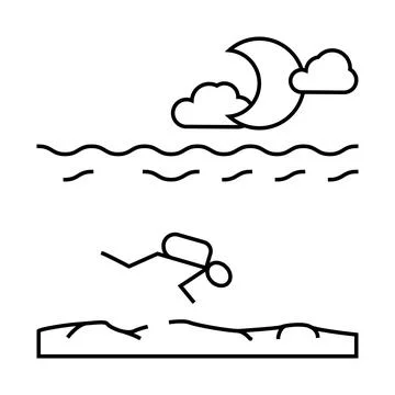 Night diving course line icon vector illustration Stock Illustration