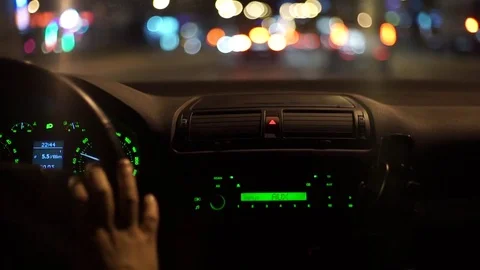Night drive with car in motion through the city shows the speed Stock-Footage 72607049