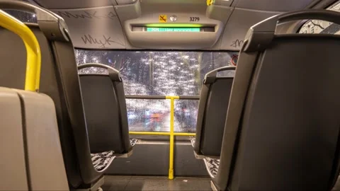 Night Drive By Empty Bus Throught Kurfurstendamm street,during corona crisis in Видео 146146162