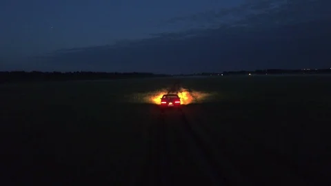 Night drive on the field Stock Footage 102775203
