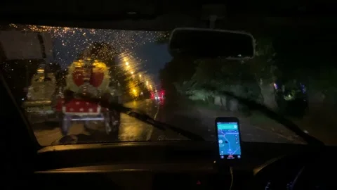 Night drive with google maps turned on an empty dark road in Kolkata, Wst Stock Footage 164272037