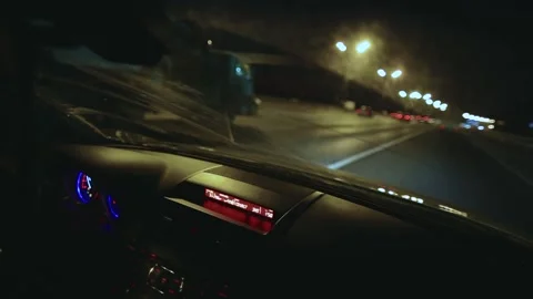 Night drive on the highway Stock Footage 170555590