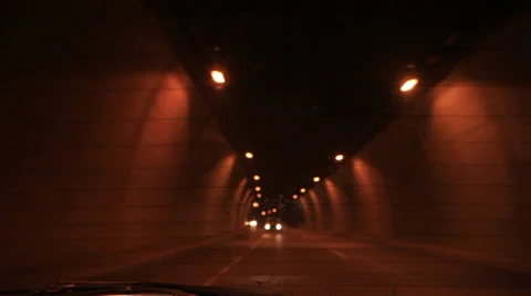 Night drive through tunnell - rear view from car Vídeo Stock 35896324