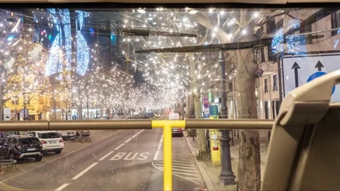 Night Drive Time-Lapse By Bus Throught Kurfurstendamm street in the Christmas 動画素材 145740700
