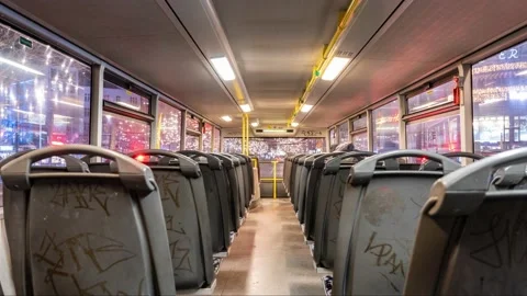 Night Drive Time-Lapse By Bus Throught Kurfurstendamm street in the Christmas Vídeo Stock 145740955