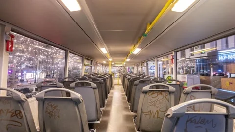 Night Drive Time-Lapse By Bus Throught Kurfurstendamm street in the Christmas Stock-Footage 145768550