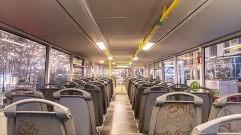 Night Drive Time-Lapse By Bus Throught Kurfurstendamm street in the Christmas Vídeo Stock 145768797