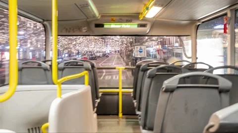 Night Drive Time-Lapse By Bus Throught Kurfurstendamm street in the Christmas Stock-Footage 145802318