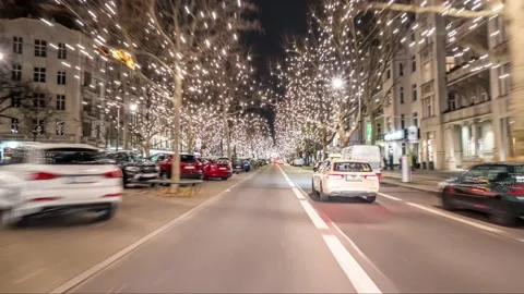 Night Drive Time-Lapse Throught Kurfurstendamm street in the Christmas Видео 145864831