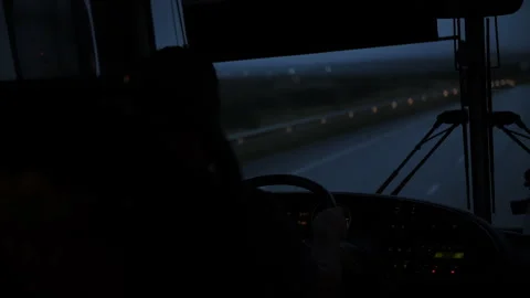 Night drive view from inside a bus Stock Footage 300509289