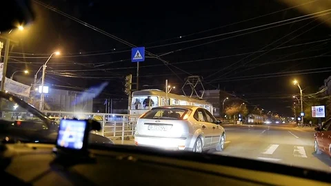 Night driving in Bucharest Stock Footage 75693117