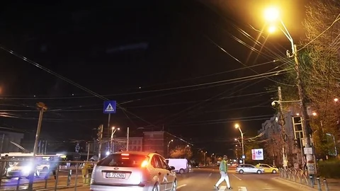Night driving in Bucharest Stock Footage 75693167