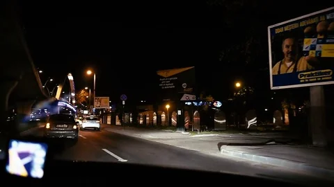 Night driving in Bucharest, Romania Pasajul Basarab Stock Footage 75691946