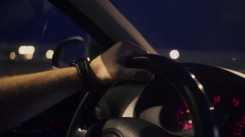 Night driving, clean road. Man driving his car alone. Stock Footage