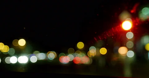 Night driving driving traffic lights stop Stock Footage