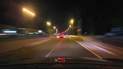 Night Driving on Highway with Motion Blur - 4K Video Video stock 340045077