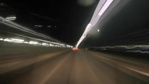 Night driving light trails timelapse on highway Video stock 342391793