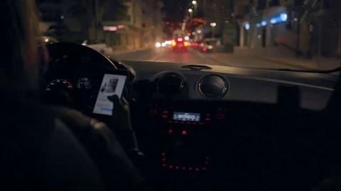 Night driving in resort town and suburbs Stock-Footage 80558341