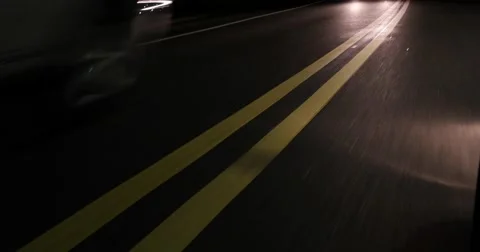 Night Driving Road Double Yellow Line 4K Stock Video Stock Footage