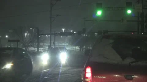 Night driving in snow1 Stock Footage 10565771