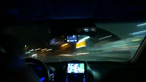 Night driving Timelapse, Inside windshield, Busan in Korea Stock Footage 64174825