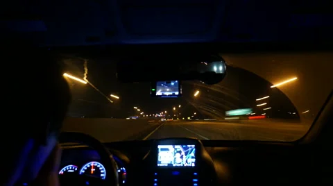 Night driving Timelapse, Inside windshield, Highway in Korea Stock Footage 64174982