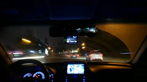 Night driving Timelapse, Inside windshield, Masan in Korea Stock Footage 64175352
