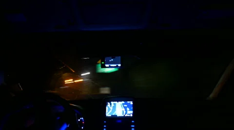 Night driving Timelapse, Inside windshield, Winding road in Korea Stock Footage 64175527