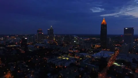 Night drone flight over downtown Atlanta, Georgia with sparkling lights Stock Footage 344733922