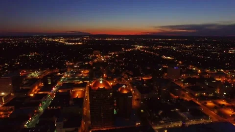 Night drone flight over downtown Albuquerque, New Mexico with sparkling lights Stock Footage 344735314