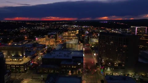 Night drone flight over downtown Boise Idaho with sparkling lights Stock Footage 344739759