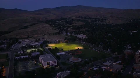 Night drone flight over downtown Boise Idaho displaying city lights Stock Footage 344739767