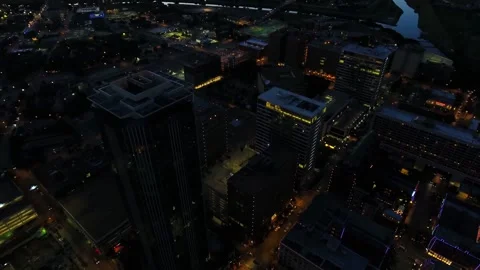 Night drone flight over downtown Fort Worth Texas with sparkling lights Stock Footage 344790546