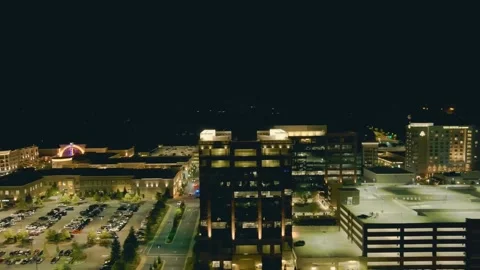 Night Drone Flight Over Downtown Alpharetta Georgia Glowing City Lights Stock Footage 344806362